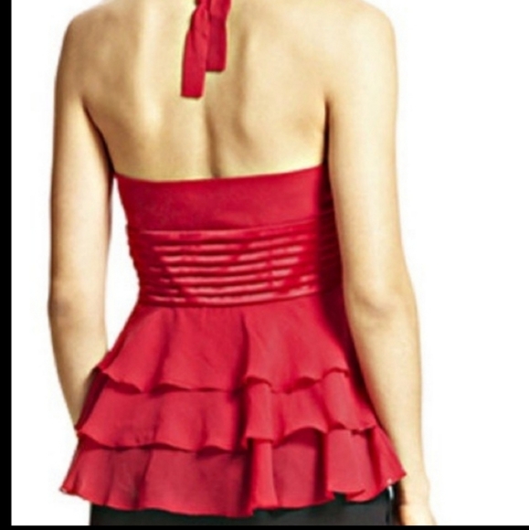 BCBGMaxazria Red Halter Top with Tiered Ruffles - Picture 2 of 9